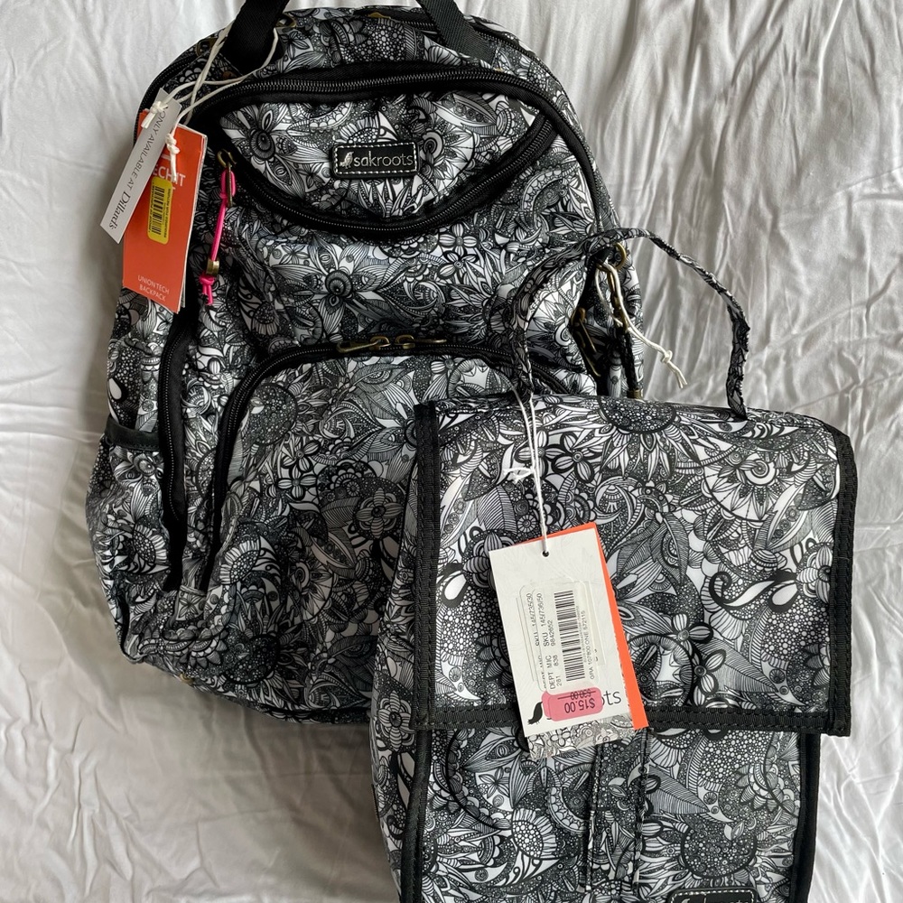 New Sakroots Black & White backpack w/matching lunch bag